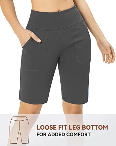 Heathyoga Bermuda Shorts for Women Workout Shorts with Pockets High Waisted Yoga Shorts Womens Running Shorts Athletic Shorts